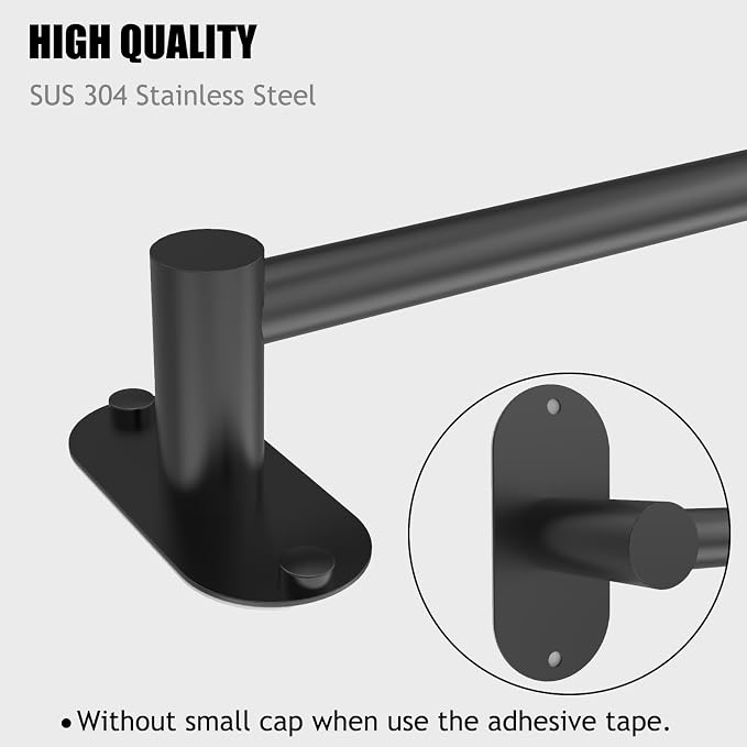 Towel Bar, Adjustable 16.7inch–28.5inch Towel Rack, Self Adhesive Towel Racks for Bathroom Wall Mounted, 304 Stainless Steel Hand Towel Holder, for Kitchen Use (Matte Black, 1Pack)