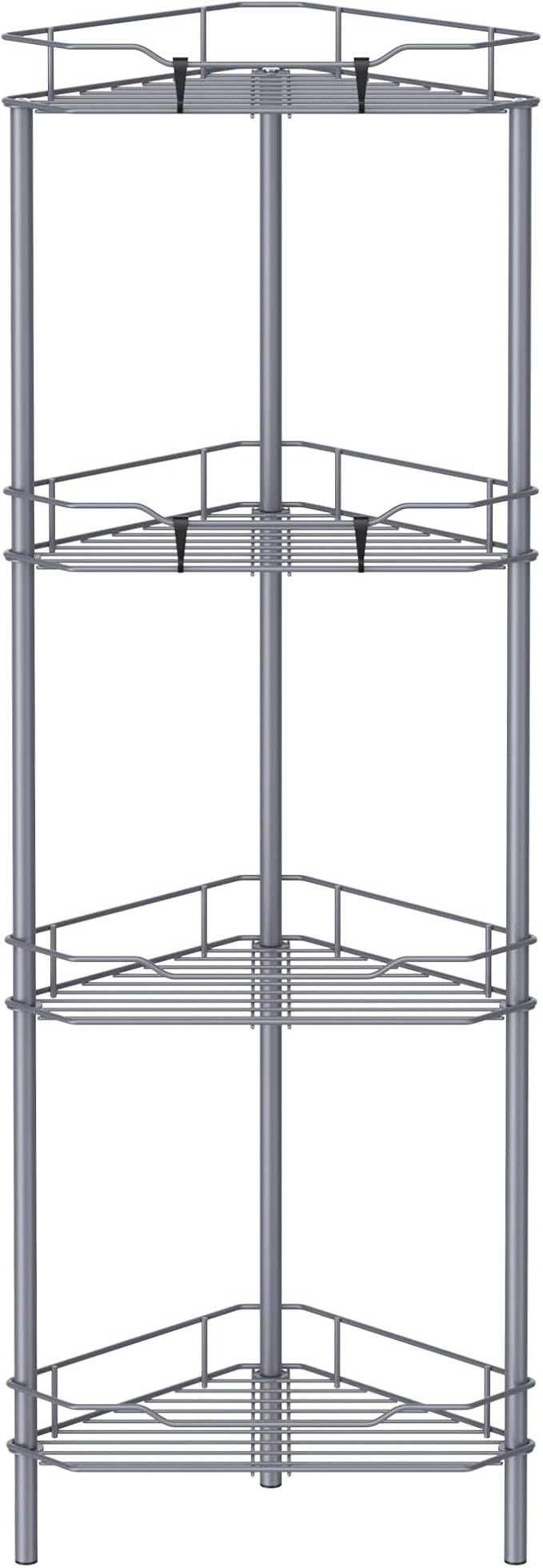 HuggieGems 4 Tier Floor Standing Corner Shower Caddy Organizer Shelf with Hooks, Bathroom Shelves Stand Rack, Dark Gray