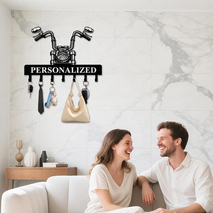 Personalized Key Rack Wall Mount, Custom Motorcycle Key Holder for Wall, Motorcycle Key Organizer with Free Hardware, Metal Key Rack for Biker Decor, Garage Wall Hooks and Rider Gifts