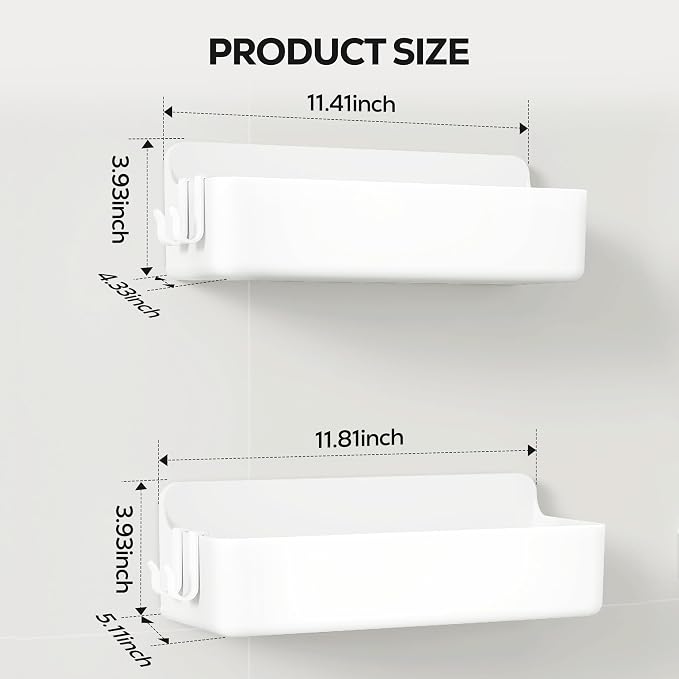 Nieifi Adhesive Shower Shelves, White, 2 Pieces | Rustproof ABS, Large Capacity, Removable Design, No Drilling Shower Organizer for Bathroom Storage & Home Decor