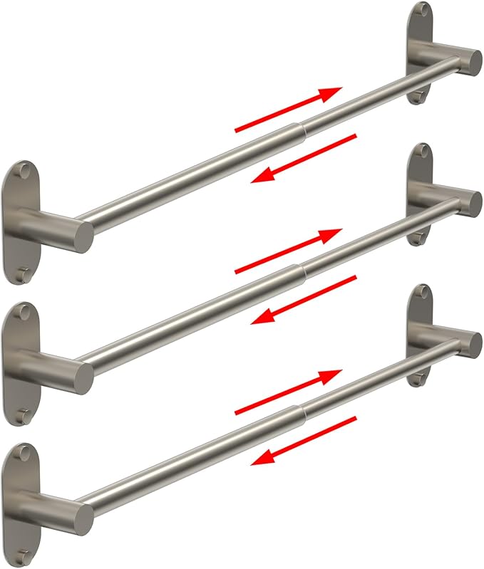 Towel Bar, Adjustable 14.4inch - 25.2inch Towel Rack, Self Adhesive & Wall Mounted for Bathroom Kitchen Hand Towel Holder Cloths Hanger SUS 304 Stainless Steel Single Bar (3, Brushed Nickel)