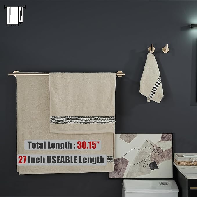 JQK Double Bath Towel Bar, 30 Inch 304 Stainless Steel Thicken 0.8mm Towel Rack for Bathroom, Towel Holder Champagne Bronze Wall Mount, Useable Length 27 Inch, TB100L27-CB