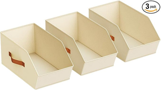 Homsorout Large Closet Storage Cubes - Closet Storage Bins with Dual Handles for Clothes, Towels, Toys, Shelf Organizer Bins for Bedroom, Nursery, Shelves, Small Spaces, Beige, 3 Pack