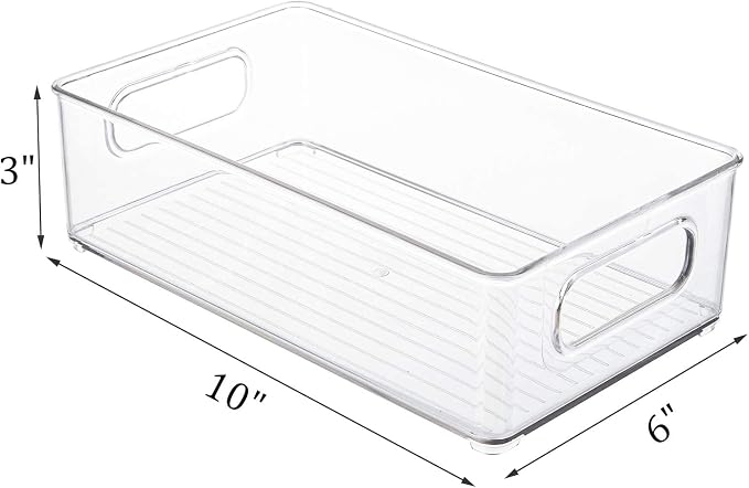 Kingrol 6 Pack Plastic Storage Bins for Pantry, Refrigerator, Countertop, Cabinet Organization, Stackable Food Storage Organizer with Handles, BPA Free, 10 x 6 x 3 Inch