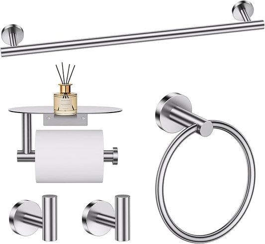 TURS Brushed 5 Piece Bathroom Hardware Set, SUS304 Stainless Steel Bath Towel Bar Set, Bathroom Towel Rack Set Wall Mounted