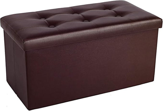 COSYLAND Ottoman Bench with Storage large-30x15x15in Folding Leather Ottoman, Rectangle Foot Stool Foldable Storage Chest Footrest Footstool Collapsible with Lid for Bedroom Living Room Brown
