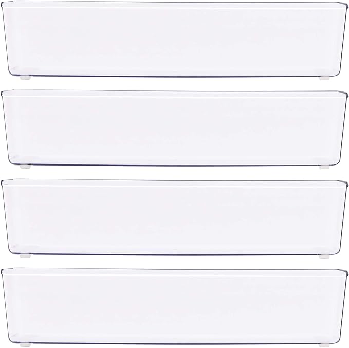 Simple Houseware Clear Drawer Organizer for Office Bin Desk Storage, 3.25"x 9.5", 4 Packs