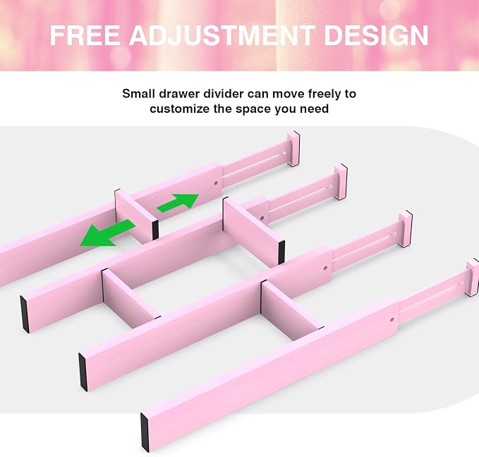 ANTOWIN Expandable Bamboo Drawer Dividers Organizers, Drawer Separators Splitter, 17-22 inches Long Adjustable Spring-loaded Organizer for Large Utensil, Clothes, Tools(Pink)
