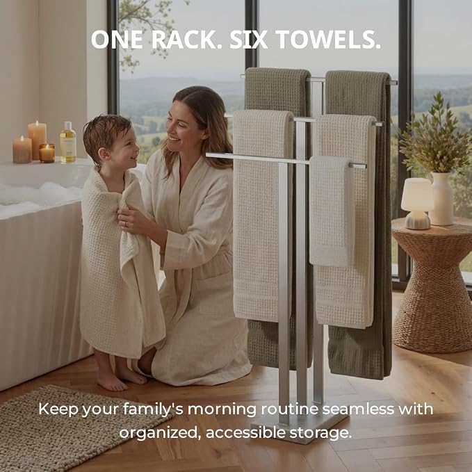 KES Standing Towel Rack 3-Tier with Heavy Marble Base, Free Standing Towel Racks for Bathroom Floor, SUS304 Stainless Steel Brushed Finish, BTH217S3-2