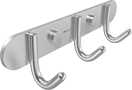 Towel Hook Rack Brushed Nickel 8-Inch Coat Hook Rail Wall Mounted with 3 Hooks, Durable Wall Hangers for Bedroom, Bathroom, Foyer, Hallway (304 Stainless Steel)