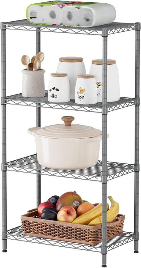 SINGAYE 4 Metal Shelves Wire Shelving Storage Shelf Adjustable Unit Pantry | 4 Tier Kitchen Laundry Room Organization Home Pantry Closet Bathroom Organizers Garage Rack 14" D x 24" W x 48" H Gray