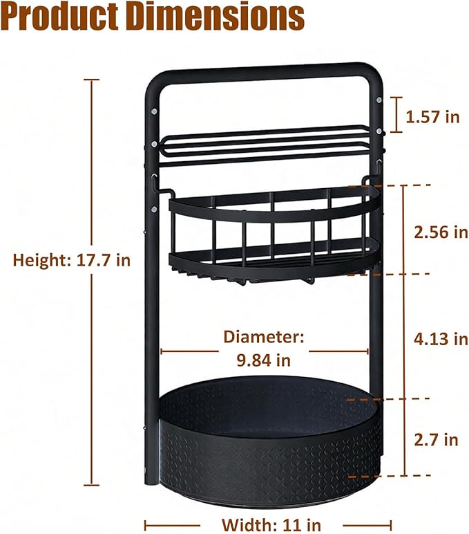 JEESA Rotating Spice Rack with Paper Towel Holder, Black | 2 Tier Lazy Susan, Sturdy Iron, Seasoning Organizer, Kitchen Countertop