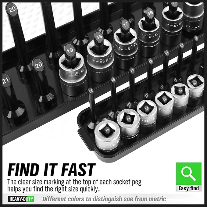 SWANLAKE Socket Organizer Tray, 6-Piece Socket Holder Tray, SAE and Metric, 1/4", 3/8", and 1/2" Drive Sockets Organizer for Toolboxes