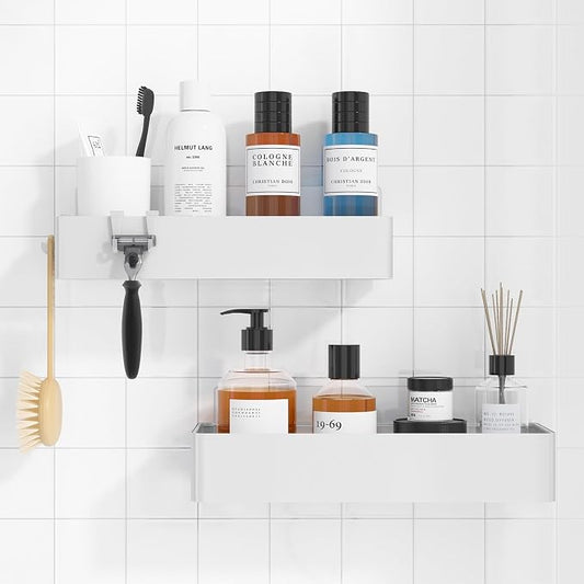 Kitsure Shower Caddy Adhesive, Stylish Shower Organizer, Large, White | 2 Pack Shower Shelf for Inside Shower, 100% Rustproof Metal Shelves, No-Drill Bathroom Organizers and Storage