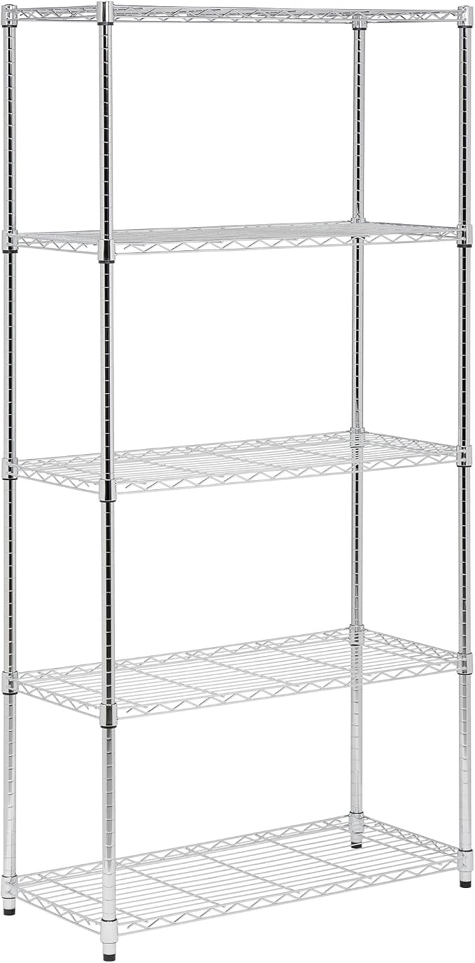 Honey-Can-Do 5-Tier Heavy Duty Adjustable Shelving Unit, 350-lb Per Shelf Metal Storage Rack, Chrome Wire Shelf for Garage Kitchen Basement Pantry, 36 x 16 x 72 in