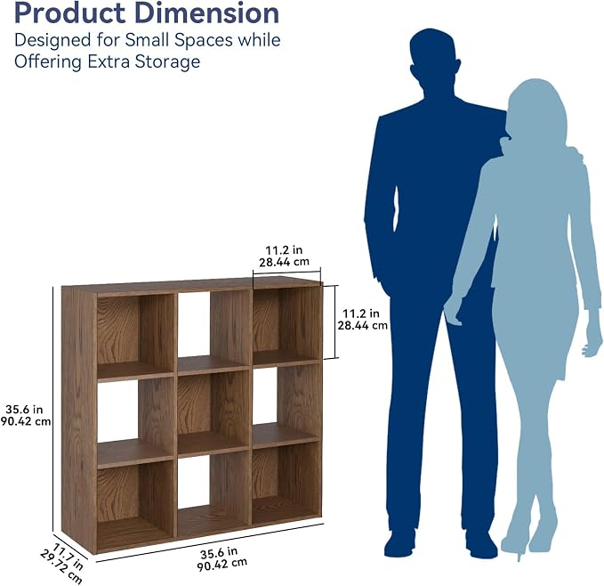 Whitmor 9 Cube Storage Organizer, Open Storage Display Bookshelf, Storage Cabinet for Living Room, Bedroom, Home, Office, Walnut