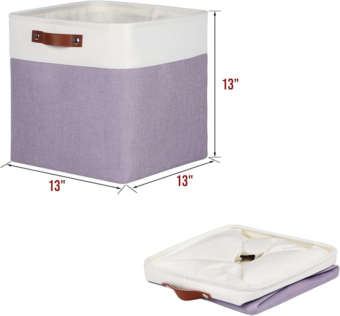 Univivi Cube Storage Bins,Fabric Storage Basket,13 inch,Purple,4 Pack | Large Capacity,Metal Frame,Hard Cardboard Bottom,Foldable,Linen Closet Baskets with PU Handles