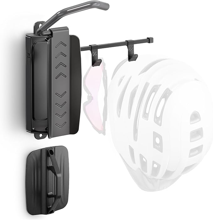 monTEK Swivel Bike Wall Mount with 2 Storage Hooks, Bike Hanger for Garage | Heavy-duty vertical bike storage rack holds 77 lb and swivels to save space; stores bike gear; fits tires up to 3.54 in wide
