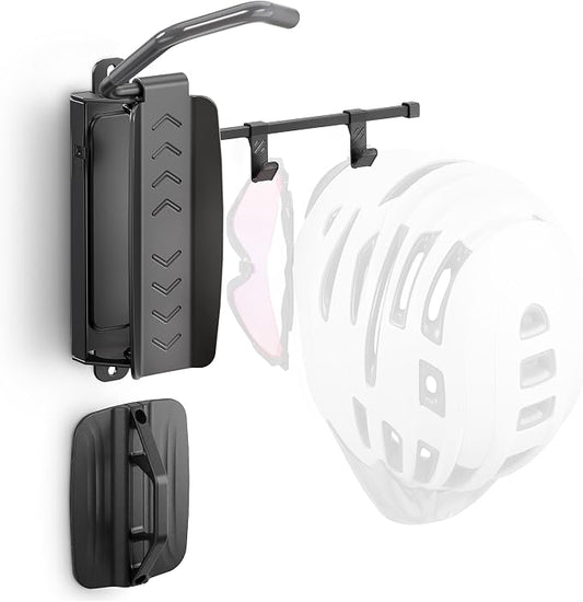 monTEK Swivel Bike Wall Mount with 2 Storage Hooks, Bike Hanger for Garage | Heavy-duty vertical bike storage rack holds 77 lb and swivels to save space; stores bike gear; fits tires up to 3.54 in wide