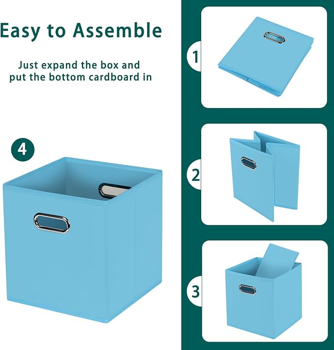 Black Foldable Storage Cubes Bins, Fabric Storage Box Cubes Organizer Baskets with Dual Handles for Home Organizer,Set of 3,(Blue)