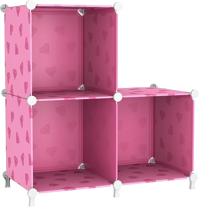 UNKU 3 Cube Storage Organizer, Closet Organizer Storage Shelves,Pink | DIY Stackable Bookcase, Clothes Organizer Shelf for Closet, Bedroom, Living Room, Cabinet, Home, Office