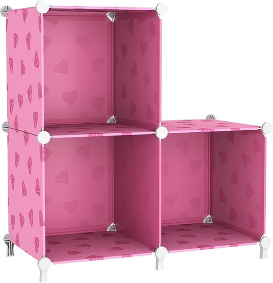 UNKU 3 Cube Storage Organizer, Closet Organizer Storage Shelves,Pink | DIY Stackable Bookcase, Clothes Organizer Shelf for Closet, Bedroom, Living Room, Cabinet, Home, Office