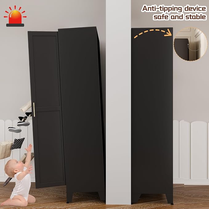 PAOFIN 75" Metal Kitchen Pantry Cabinet, Storage Cabinet with Doors and 5 Adjustable Shelves, Cabinet with 2 Metal Handles,Tall Cabinet for Livingroom,Pantry, Bathroom,Kitchen Black