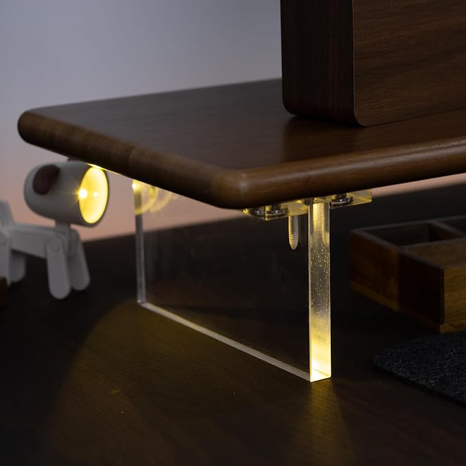 Bamboo Monitor Stand Riser, Brown Desk Shelf with Acrylic Legs | 31.5-Inch Wide, 3.3-Inch Clearance, Fits Monitor, Laptop, Printer and Speakers for Small Desks