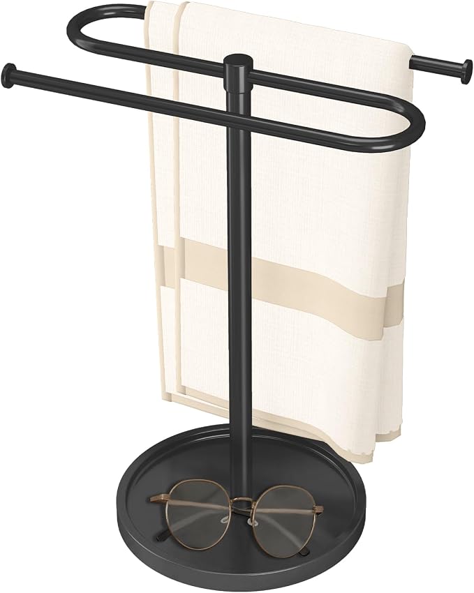 Bethom Hand Towel Holder Stand for Bathroom Countertop,S-Shape Bar,Black | Stainless Steel Hand Towel Racks Standing Holds 2 Towels for Kitchen