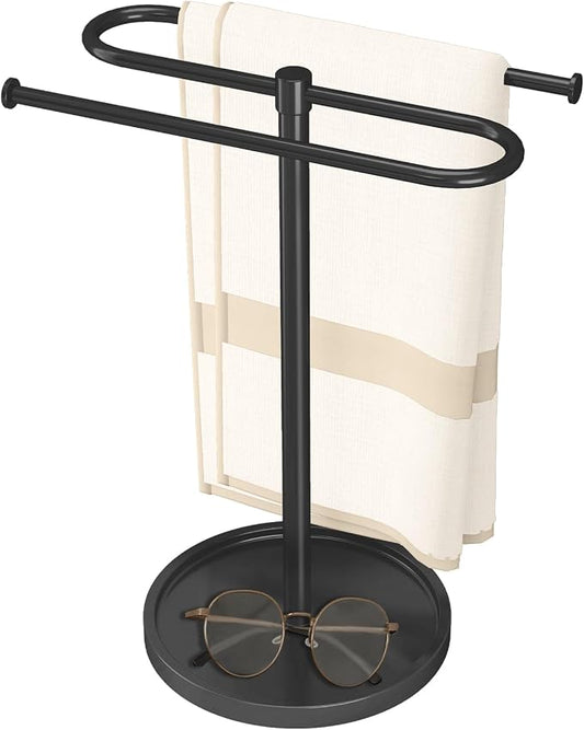 Bethom Hand Towel Holder Stand for Bathroom Countertop,S-Shape Bar,Black | Stainless Steel Hand Towel Racks Standing Holds 2 Towels for Kitchen