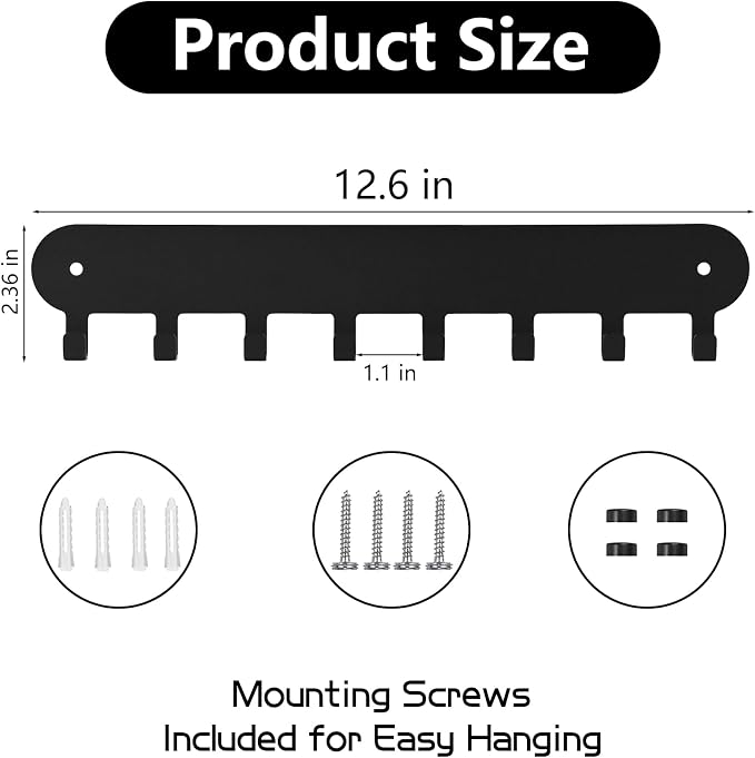 2 Pack Key Holder for Wall,Key Hooks with 8 Hooks, Black | Key Rack for Wall No Drill for Living Room, Kitchen, Bathroom, Garage