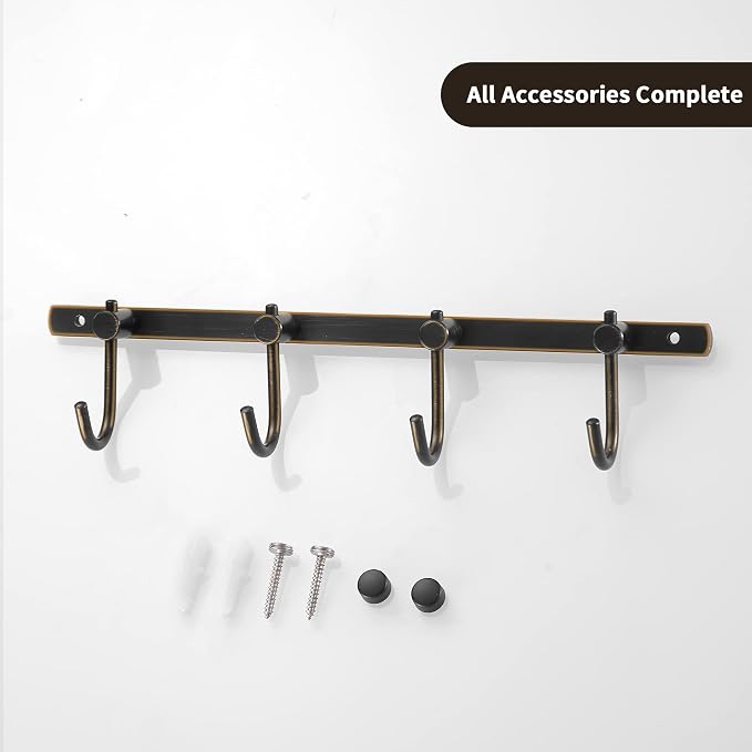 WINCASE Bronze Towel Hooks, Bathroom Rail Hook Rack Wall Mounted, Antique Oil Rubbed Brass Cloth Coat Rack with 4 Hooks Farmhouse