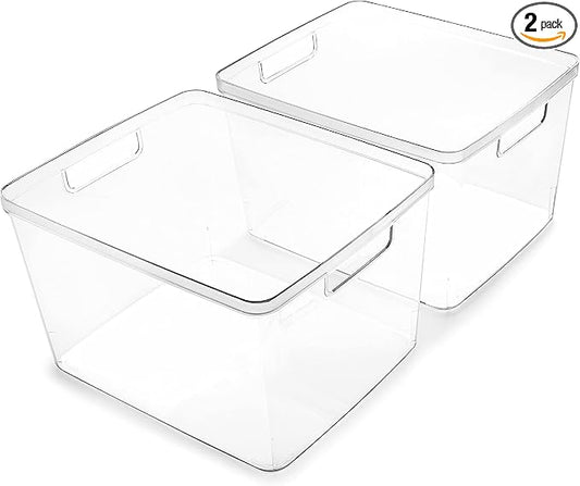 BINO | Plastic Bins, Large - 2 Pack | THE LUCID COLLECTION | Multi-Use| Built-In Handles | BPA-Free | Clear Storage Containers | Fridge Organizer | Pantry & Home Organization