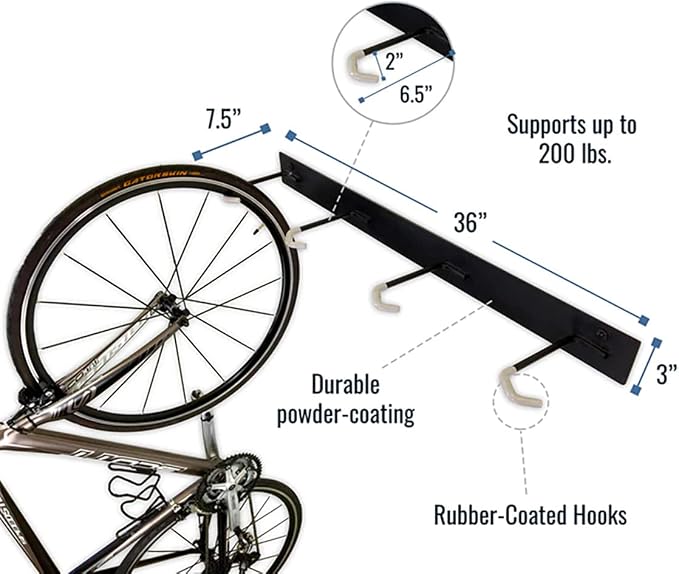 StoreYourBoard Bike Storage Rack, 4 Bike Racks for Garage, Solid Steel Extra Heavy Duty BLAT Bike Rack - Garage Wall Mounted Bicycle Storage, Up to 200lbs, 32-inch