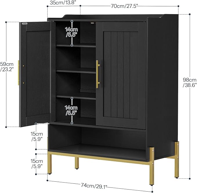 HOOBRO Shoe Cabinet, 5-Tier Shoe Storage Organizer with Doors, Wooden Shoe Cabinet Storage for Entryway, Freestanding Shoe Rack Cabinet with 3 Adjustable Shelves for Hallway, Gold and Black DB41SC01