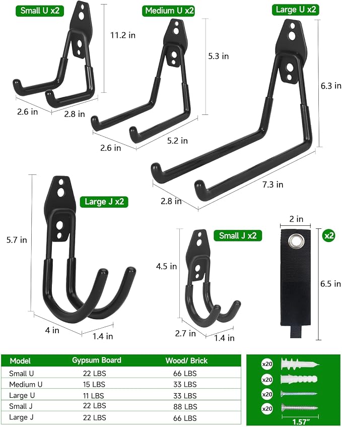 PIYILO Garden Tool Organizer 48 inches with 18 Garage Wall Hooks in 9 Types | Thick Alloy Steel, Adjustable Hooks, Wear & Tear Resistant, Soft Anti-Scratch Hook Sleeves, For Yard Tools, Shovels, Shed