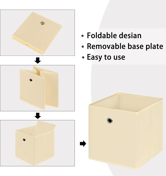 Foldable Storage Cubes Bins ,11 Inch Cloth Storage Cube Fabric Storage Box Cubes Organizer Baskets with Handles for Home Organizer Set of 6 (Creamy-White)