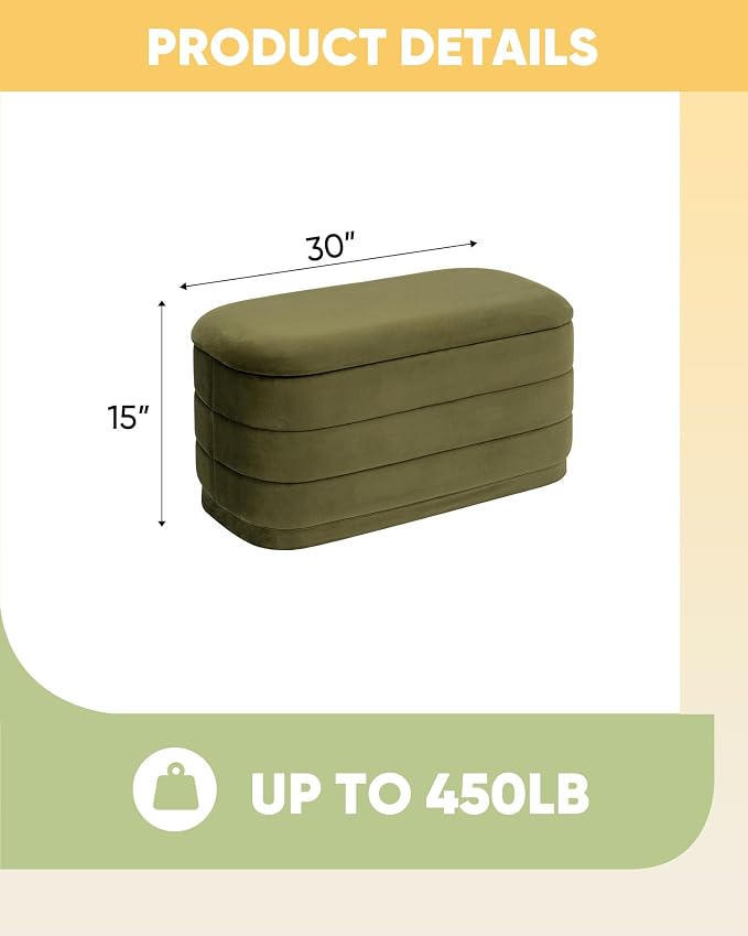 B FSOBEIIALEO Velvet Storage Ottoman with Tray, Folding Ottoman with Storage Coffee Table Shoes Bench for Dorm Room, Living Room Olive, 30"x15"x15"
