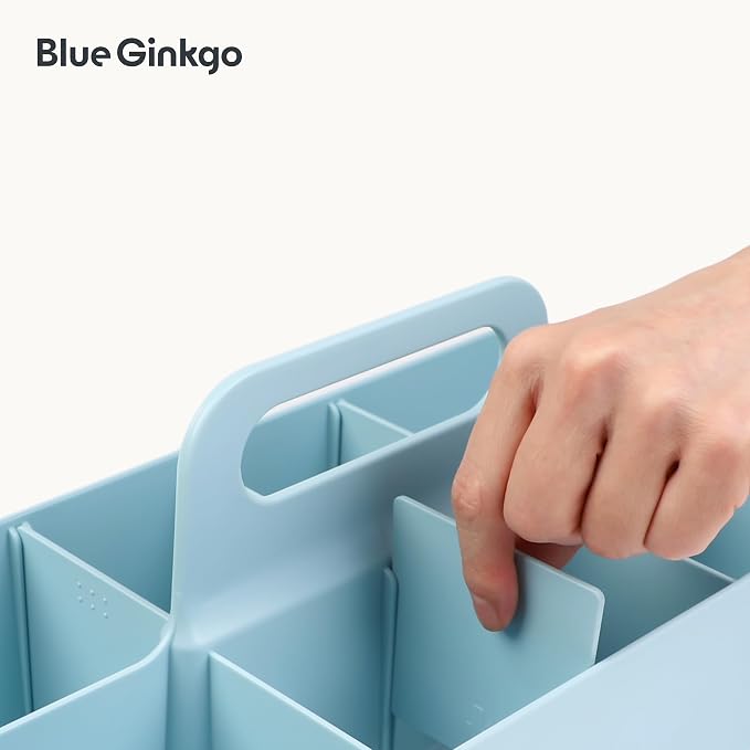BLUE GINKGO Stackable Organizer Caddy, Long, Blue, Made in Korea | Portable. Adjustable. Home, Office & School Storage.
