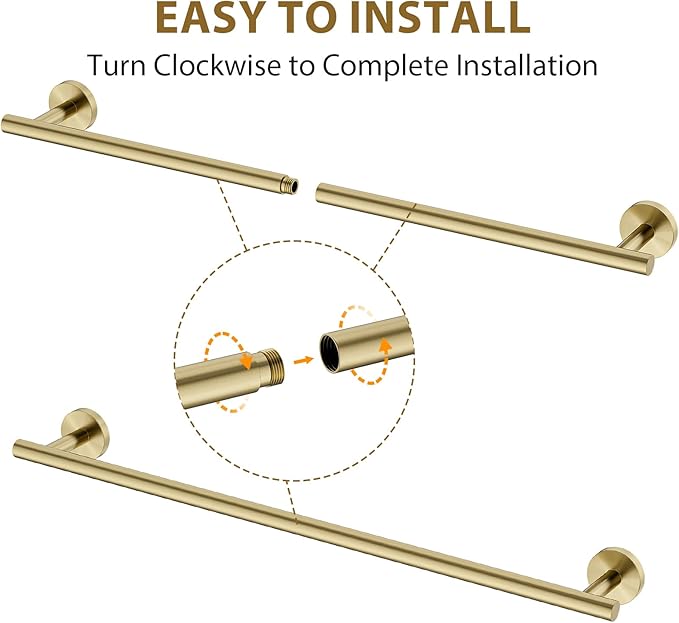 Luxbaro 24 Inch Brushed Gold Towel Bar, Thicken, Total Length 26-Inch | Towel Rack for Bathroom Wall, SUS304 Stainless Steel Towel Rod, Modern Home Decor