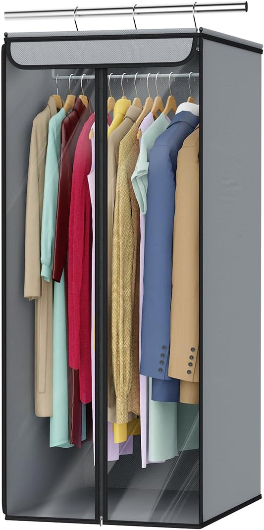 Univivi Garment Bags for Hanging Clothes, Cloth Bag 40 In, 1 PCS, Grey | Large Capacity, Easy Assembly, Clear Window, Dustproof, Durable Zipper, Hanging Garment Storage Bag for Suit, Coat, Dress