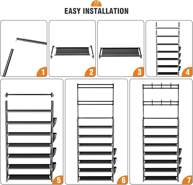 Shoe Rack 7 Tier Shoe Organizer Storage 21-28 Pairs | Closet Shoes Rack for Front Door Entrance Shoe Rack Organizer with Hooks Side Pocket Entryway Large Capacity Shoe Shelf Tower