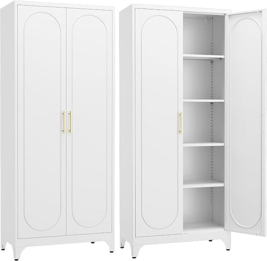 Steeloong 75"Metal Pantry Storage Cabinet with Doors & 4 Adjustable Shelves | Kitchen Pantry Cabinet,White Tall Pantry Cabinet for Kitchen Storage,Storage Cupboard for Living Room,Pantry,Garage,Bathroom