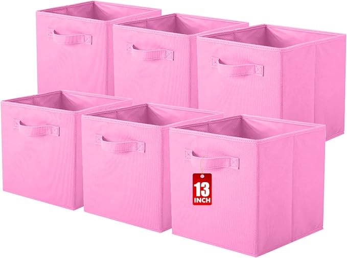 ShellKingdom Storage Bins, Foldable Fabric Storage Cube And Cloth Organizer | Storage Drawer For Closet And Toys, 13 X 13 X 13 INCH, 6 Pack (Pink)