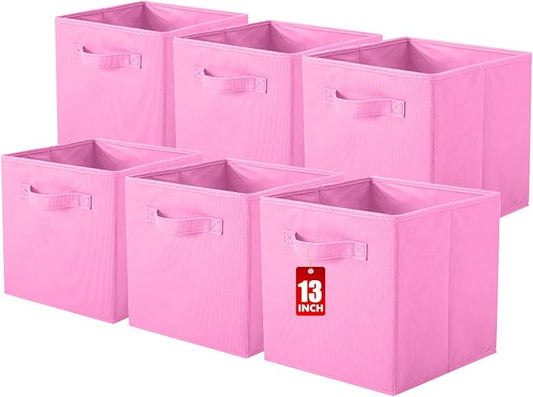 ShellKingdom Storage Bins, Foldable Fabric Storage Cube And Cloth Organizer | Storage Drawer For Closet And Toys, 13 X 13 X 13 INCH, 6 Pack (Pink)