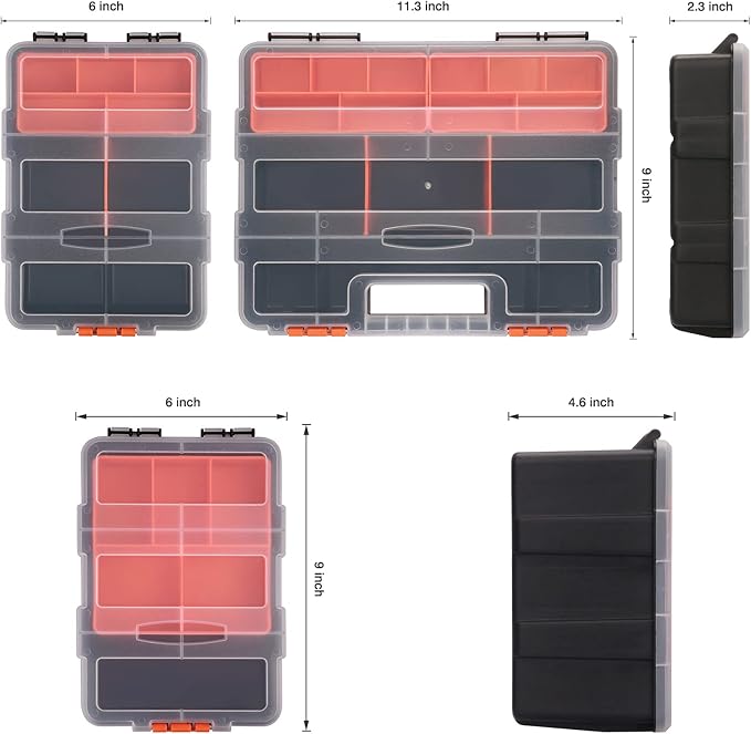 CASOMAN Hardware & Parts Organizers, 4 Piece Set Toolbox, Compartment Small Parts Organizer, Versatile and Durable Storage Tool Box