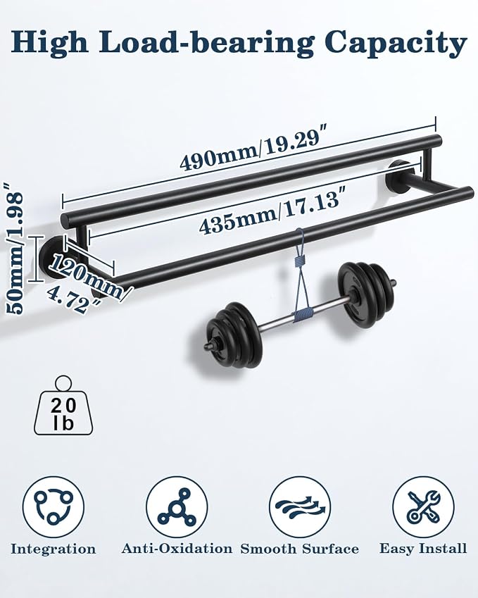 Alise Double Towel Bar Black,20" Towel Rack for Bathroom Wall Mounted | Bathroom Towel Rack SUS304 Stainless Steel Bathroom Towel Holder Quick Drying Hand Towel Holder Towel Bar for Walls