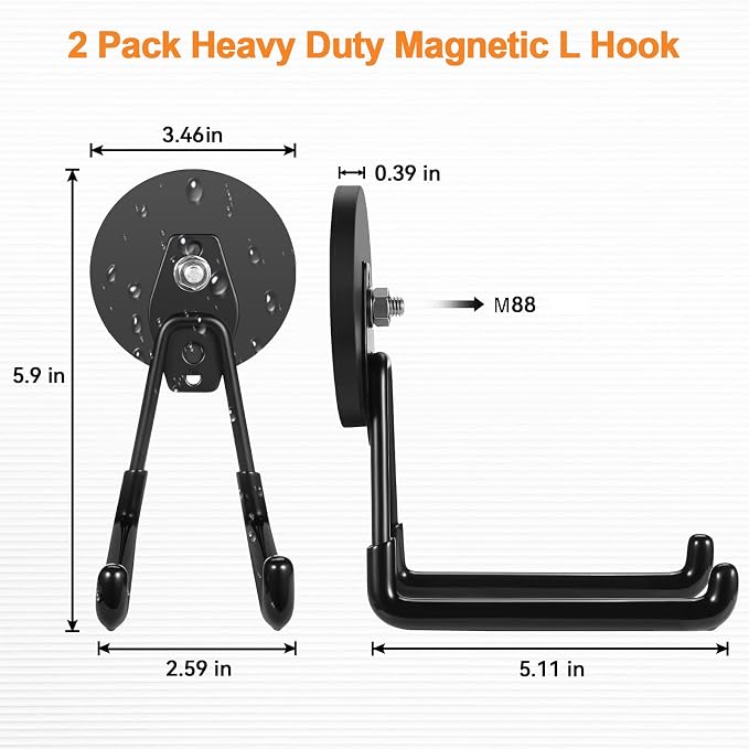 ENUODA Strong Magnetic Hooks Heavy Duty Large Magnet Garage Hooks Storage Hook Utility Magnet Tool Holder for Metal Cabinet, Pegboard, Shelve, Tool Chest, Shovel, Broom, Garden Tools, 2PCS