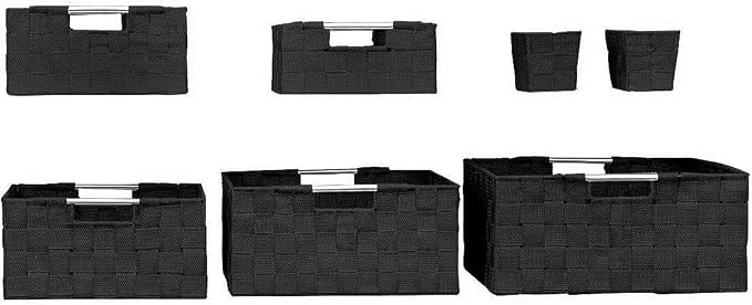 Sorbus Storage Baskets for Organizing (Set of 7), Mesh Hand-Woven Design, Linen Closet Organizers and Storage, Organizer Storage Baskets for Shelves, Variety Pack Organizers and Storage (Black)
