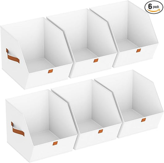 Homsorout Fabric Closet Storage Cubes - 6 Pack Square Storage Bins with Dual Handles for Clothes, Towels, Toys, Cube Storage Organizers for Bedroom, Nursery, Shelves, Closet, Small Spaces, White
